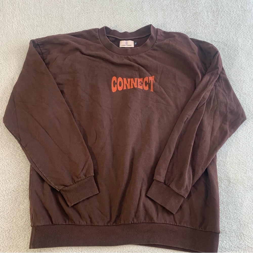 Lonely Ghost Connect Women’s Brown Pullover Crewneck Sweater Size XL Back Print